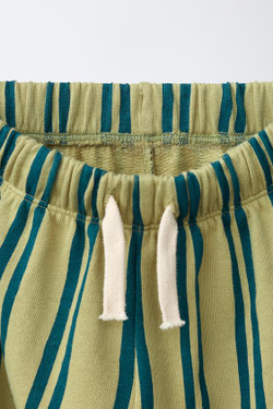 ZARA БРЮКИ WIDE LEG ИЗ ФУТЕРА В ПОЛОСКУ, ЗЕЛЕНЫЙ