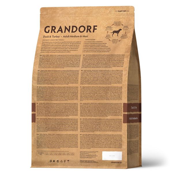 Сухой корм Grandorf DOG Duck&Turkey MED&MAXI для взрослых собак средних и крупных пород, утка с индейкой