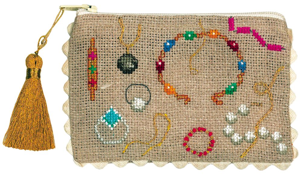 Набор для вышивания нитками Le Bonheur des Dames, косметичка Bijoux (Бижутерия), 12х8 см