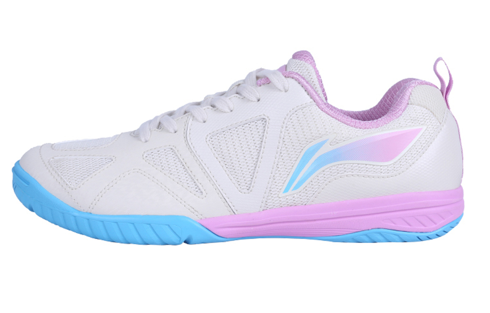 Li Ning Sports Cushioning Slip Resistant Abrasion Resistant Low top Table Tennis Shoes Unisex White Blue
