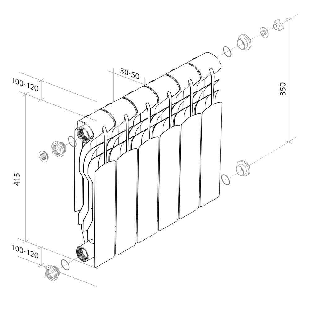 Радиатор биметаллический Royal Thermo Revolution B 350 - 6 секц.
