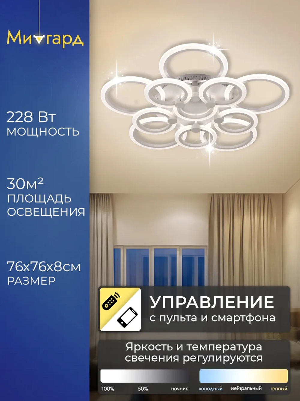 Люстра потолочная светодиодная 2009/5+5+1