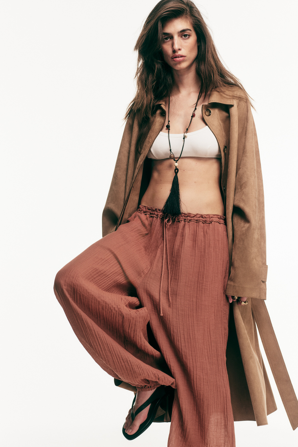 Брюки-баллоны со стяжкой — Тёмно-коричневый - H&M
