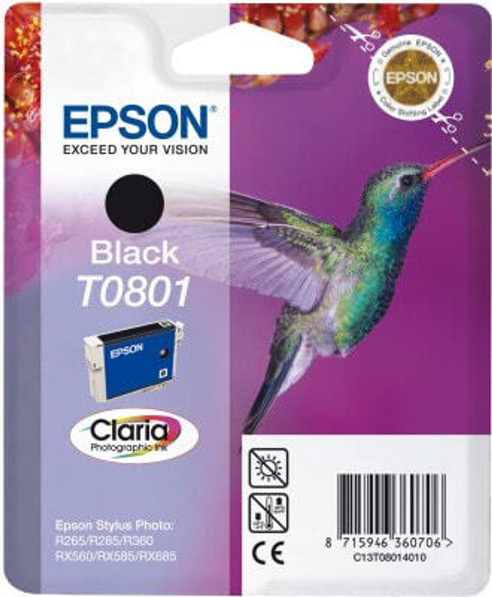 Epson Hummingbird Singlepack Black T0801 Claria Photographic Ink C13T08014010
