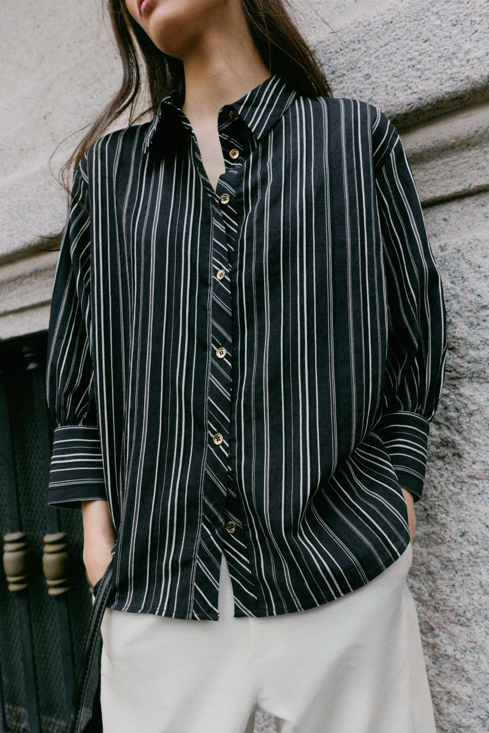 РУБАШКА В ПОЛОСКУ С РУКАВАМИ 3/4 — ZARA