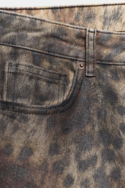 ZARA ДЖИНСЫ-СКИННИ С НИЗКОЙ ПОСАДКОЙ ANIMAL PRIN, КОРИЧНЕВЫЙ