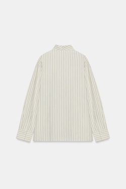 ZARA РУБАШКА В ПОЛОСКУ ZW COLLECTION, ЭКРЮ/СЕРЫЙ