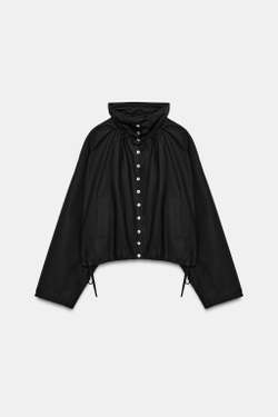 ZARA КУРТКА ИЗ ХЛОПКА С ЗАВЯЗКАМИ, ЧЕРНЫЙ
