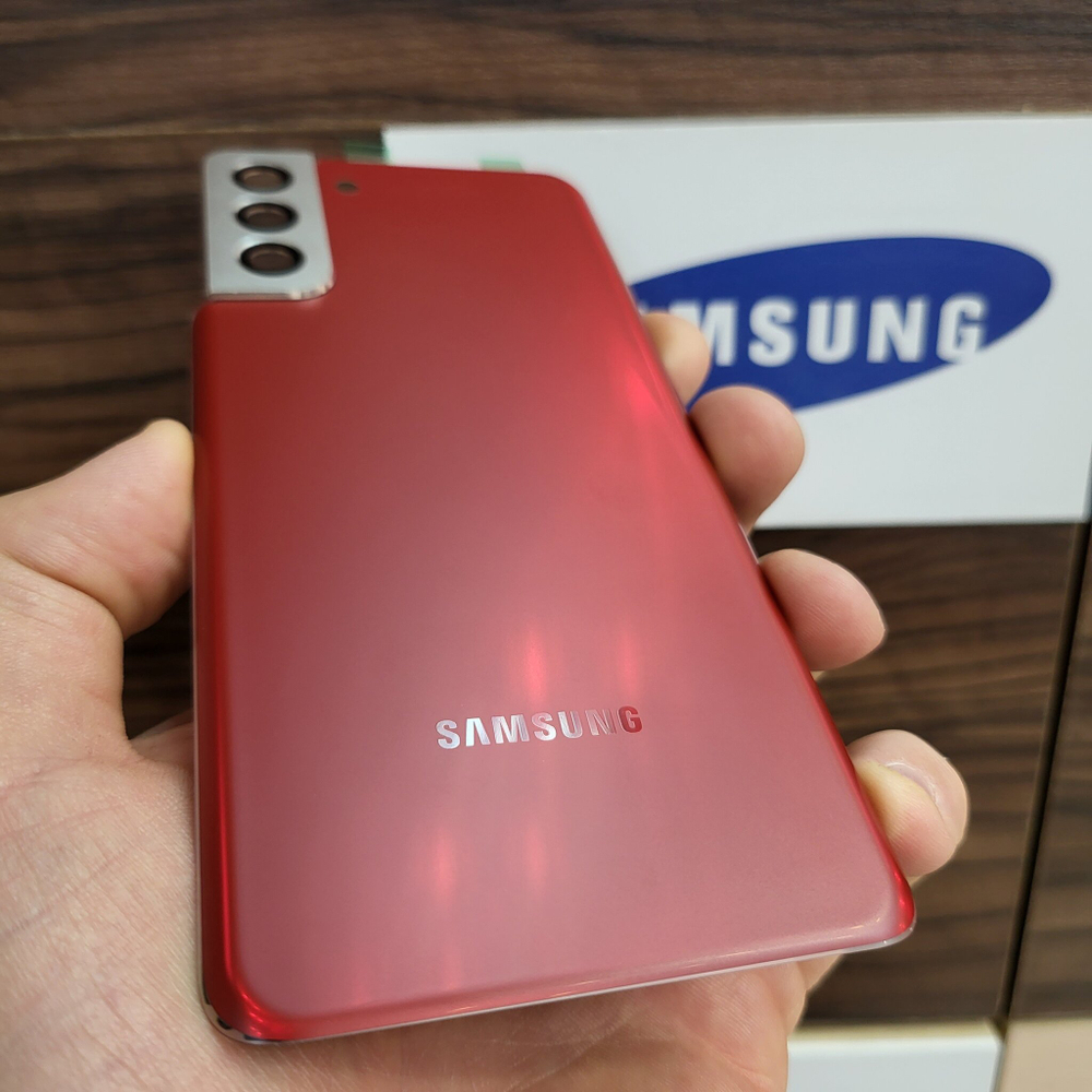 Крышка для Samsung S21 Plus - задняя стеклянная панель премиум качество (красного цвета)
