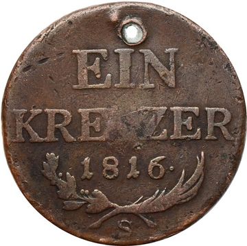 1 крейцер 1816 Австрия S VF (отверстие)