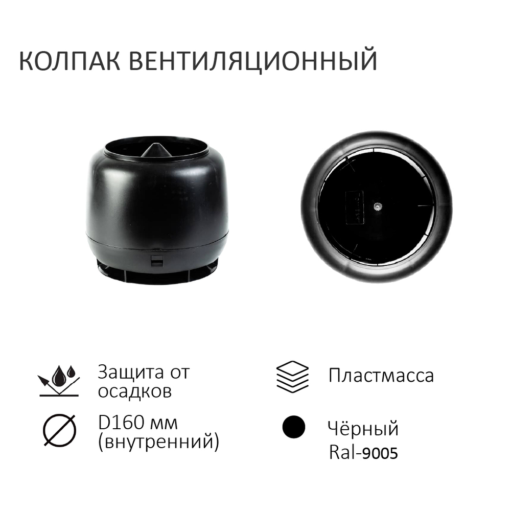 Комплект вентиляции: Вентиляционный выход изолированный D125/160 утепленный высота H=700 мм, проходной элемент PROF-20 для металлопрофиля кровельного профнастила МП20 иС20, колпак вентиляционный D160 мм, черный