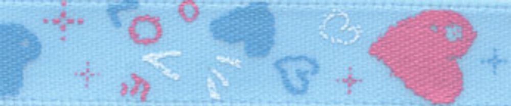 Лента атласная с рисунком 10.0 мм / 22.8±1 метра, H31/129 сердечки/голубой, Gamma ALP-103 Лента атласная с рисунком 10.0 мм / 22.8±1 метра, H31/129 сердечки/голубой, Gamma ALP-103