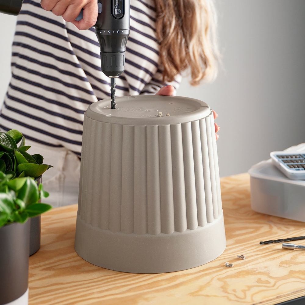 IKEA FRÄKENVÄXT  (ИКЕА ФРЭКЕНВЭКСТ)  -  Кашпо - для дома/улицы/тёмный серо-бежевый 24 см
