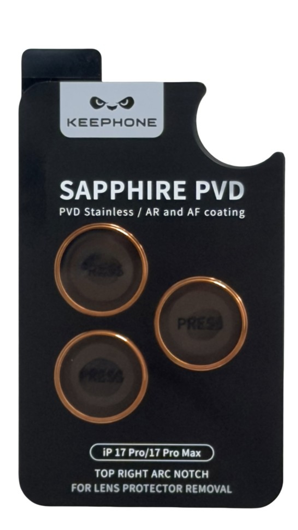 Защитное стекло i-Phone 17 Pro / 17 Pro Max на линзы камеры Keephone Sapphire Pvd оранжевый