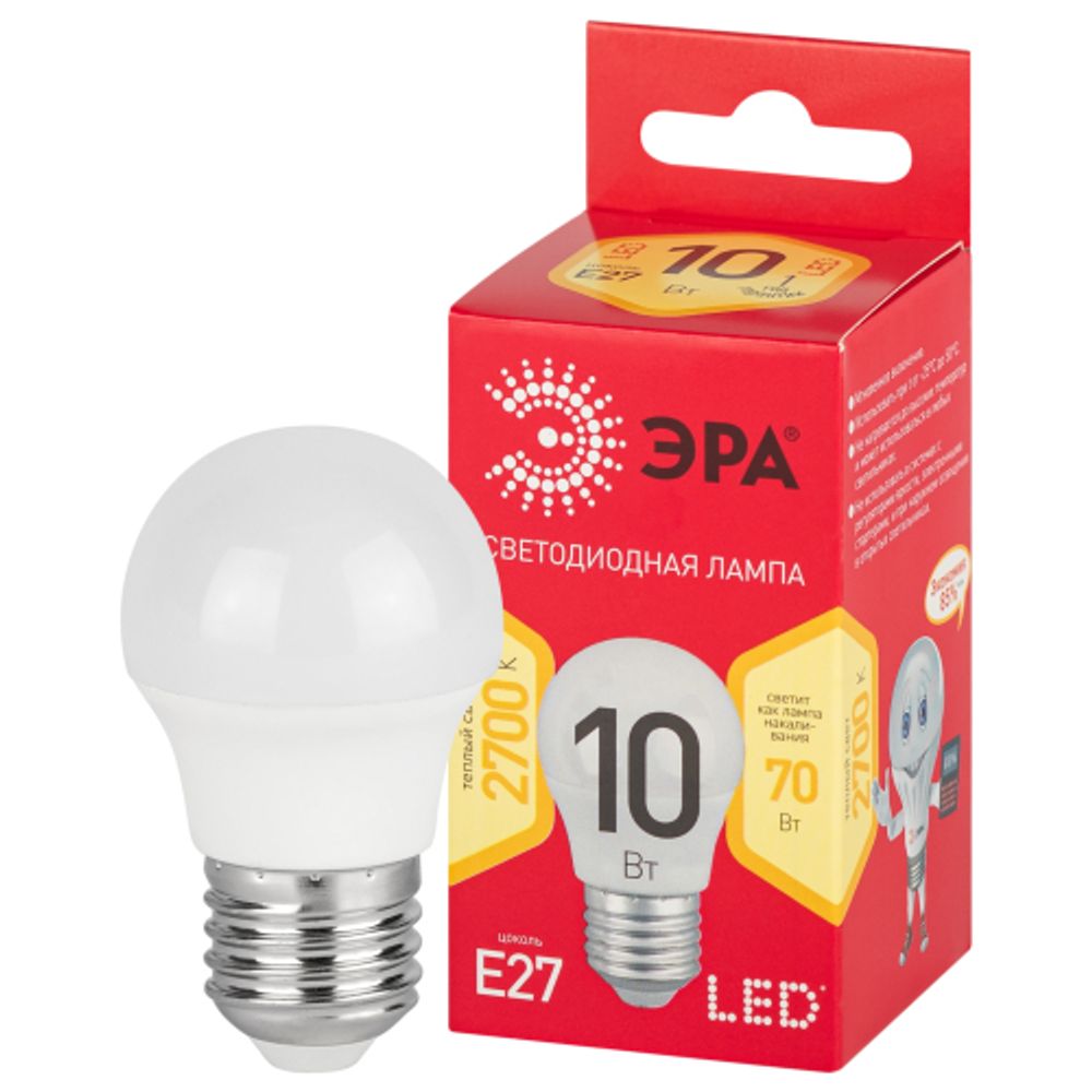 Лампа светодиодная ЭРА RED LINE LED P45-10W-827-E27 R 10Вт шар теплый белый свет E27 | Лампы cветодиодные Шар (G/P)