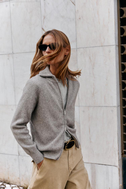ZARA КАРДИГАН НА МОЛНИИ, СЕРОВАТО-КОРИЧНЕВЫЙ