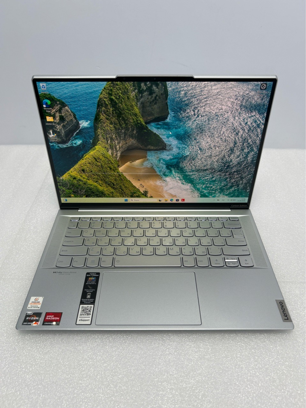 Ноутбук Lenovo Yoga Slim 7 Carbon 14ACN6 (82L0005QRU) 14"/AMD Ryzen 7 5800U/RAM 16/SSD 1024 GB/Radeon Graphics/2880x1800/OLED/Windows 11/Подсветка кл-ры:LED/серый. Состояние: C1