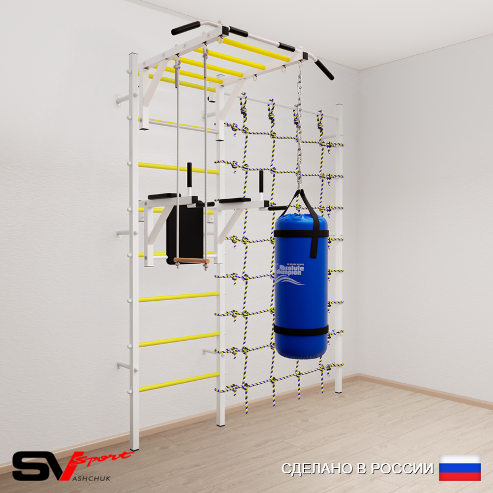 Шведская стенка Sv Sport усиленная 64310 (Турник рукоход/Брусья/Трапеция/Цепь/Мешок 15кг/Канатный лаз)