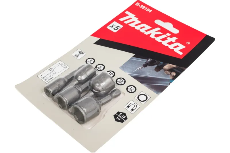 Набор магнитных торцевых головок Makita B-39154, 6–13 мм, 50 мм, 5 шт.