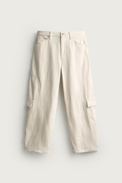 ZARA ДЖИНСЫ КАРГО BALLOON FIT, БЕЛЫЙ
