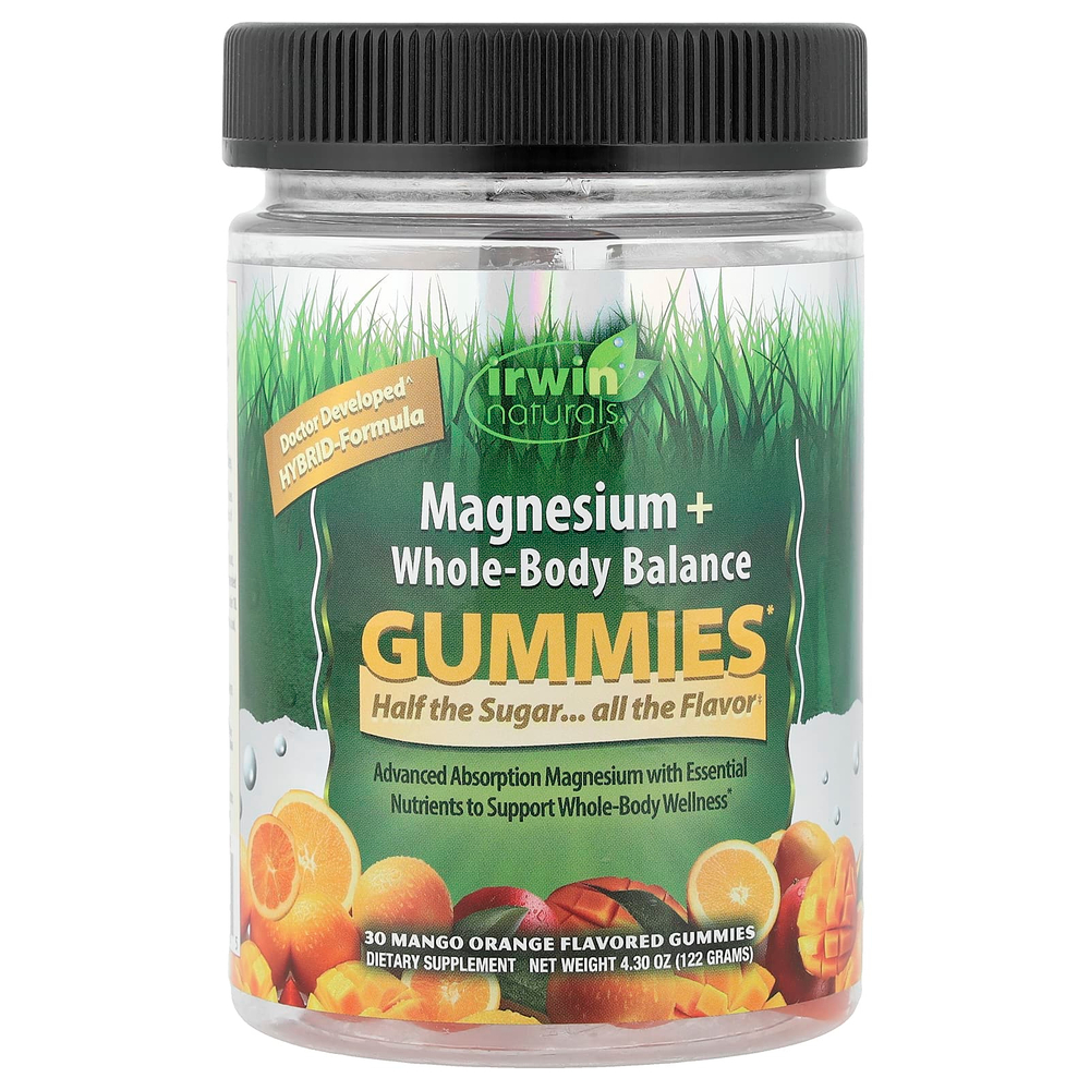 Irwin Naturals, магний и баланс всего организма, со вкусом манго и апельсина, 30 жевательных таблеток