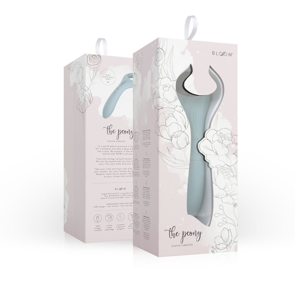 Голубой двусторонний вибромассажёр для пар The Peony - 19,2 см.
