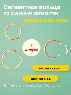 Сегментное кольцо 10 мм со съемным сегментом для пирсинга. Медицинская сталь