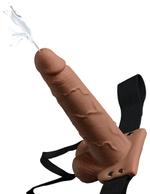 Кофейный полый страпон с имитацией эякуляции 7.5 Hollow Squirting Strap-On with Balls - 21,6 см. (Цвет: кофейный)