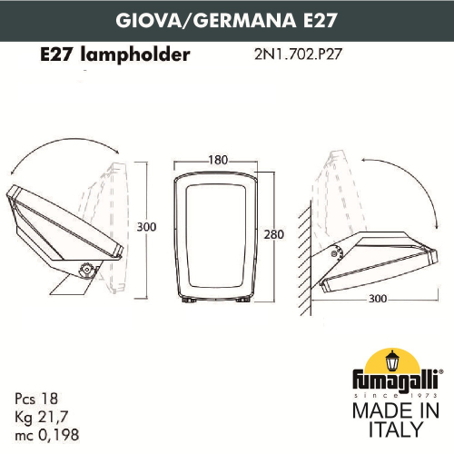 Уличный настенный светильник Fumagalli GERMANA 2N1.702.000.LYF1R