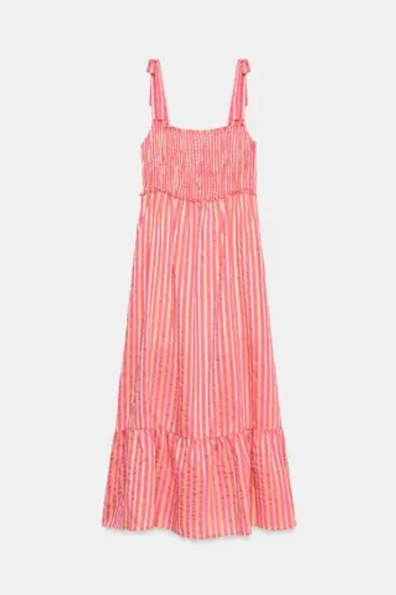 ZARA ПЛАТЬЕ МИДИ В ПОЛОСКУ, РОЗОВЫЙ/БЕЛЫЙ