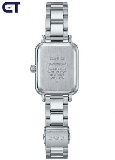 CASIO LTP-V009D-1E CASIO Collection женские наручные часы — чёрный циферблат, вытянутый прямоугольный корпус и стальной браслет