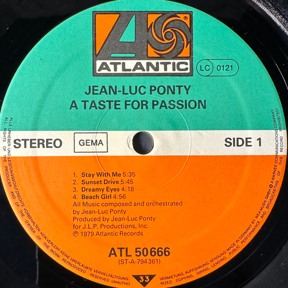 Jean-Luc Ponty ‎– A Taste For Passion (Германия)