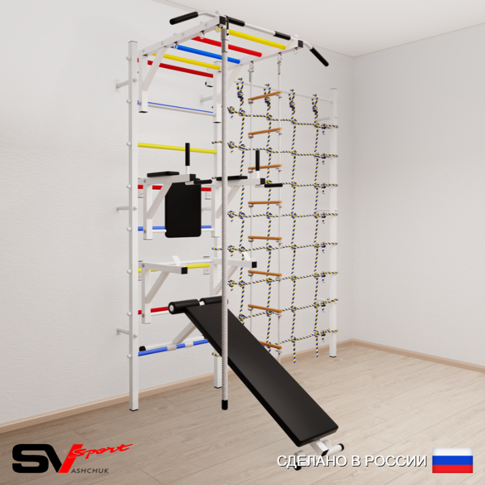 Шведская стенка Sv Sport усиленная 6650 (Турник рукоход/Брусья/Стойка/Скамья/Канат/Лестница/Канатный лаз)