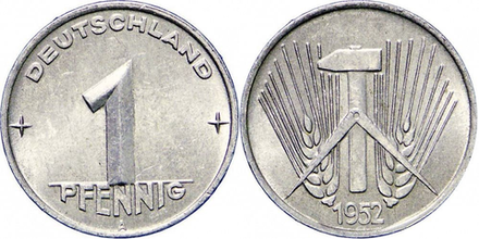 Германия - ГДР 1 пфенниг, 1952 A Молот XF