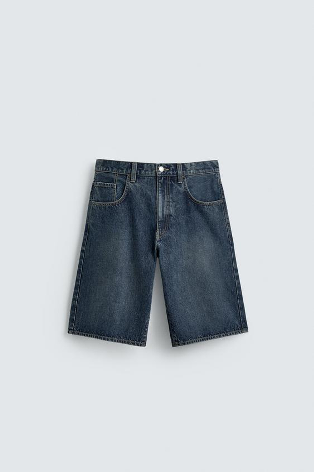 ZARA ДЖИНСОВЫЕ ШОРТЫ BAGGY FIT, СИНИЙ