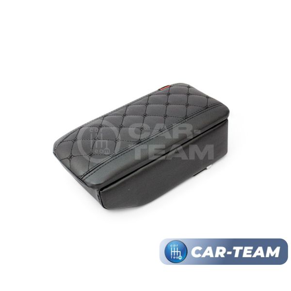 Подлокотник с боксом Лада X-Ray (без регулировки сиденья по высоте), Renault Logan 2, Sandero 2, Duster 2 (с регулировкой по высоте) из экокожи с узором - черный ромб, "Аламар"