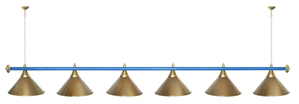 Лампа STARTBILLIARDS 6 пл. (плафоны голубые,штанга золотая,фурнитура золото)