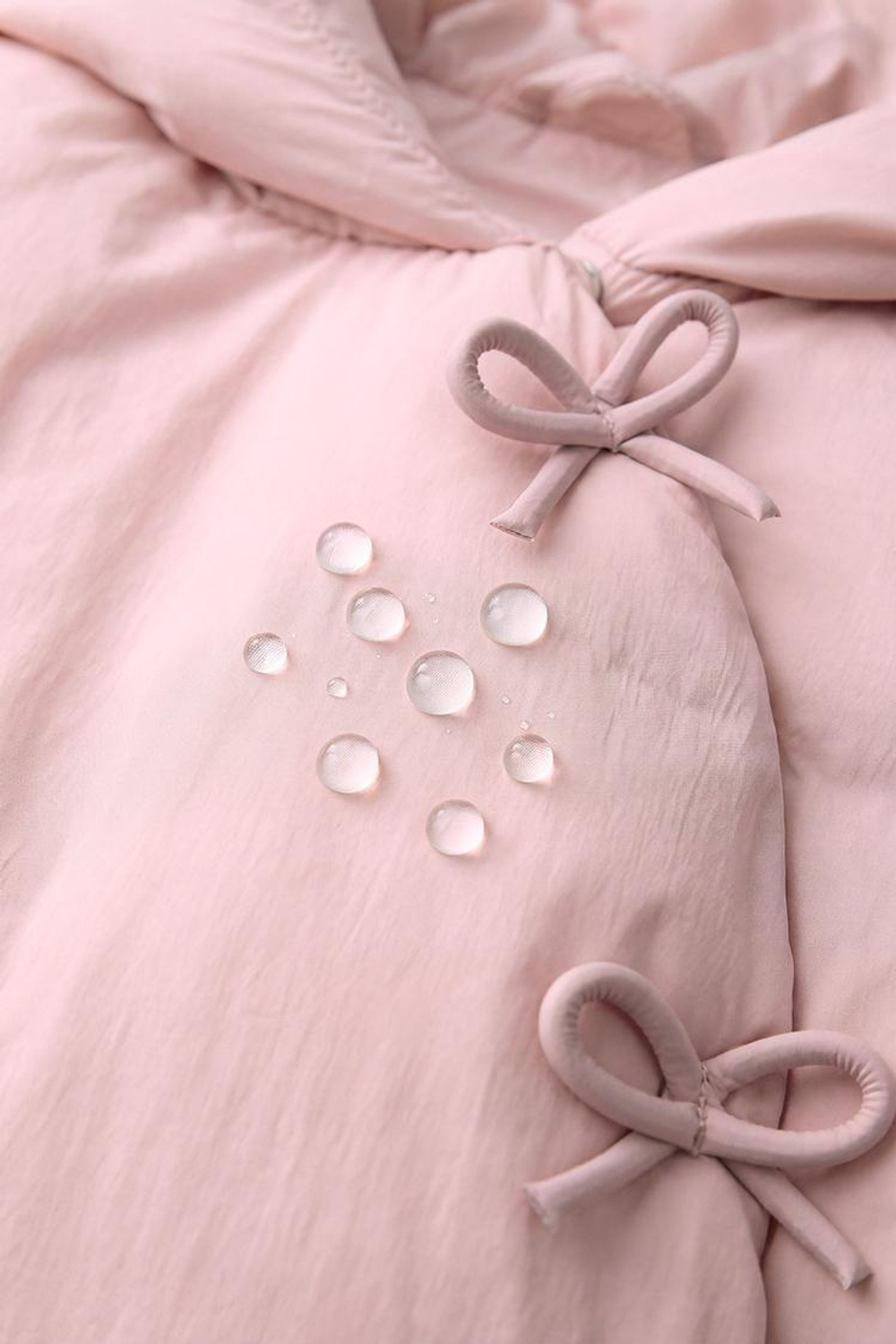 ZARA КУРТКА WATER REPELLENT ИЗ НЕЙЛОНА С БАНТИКАМИ, МЯГКИЙ РОЗОВЫЙ