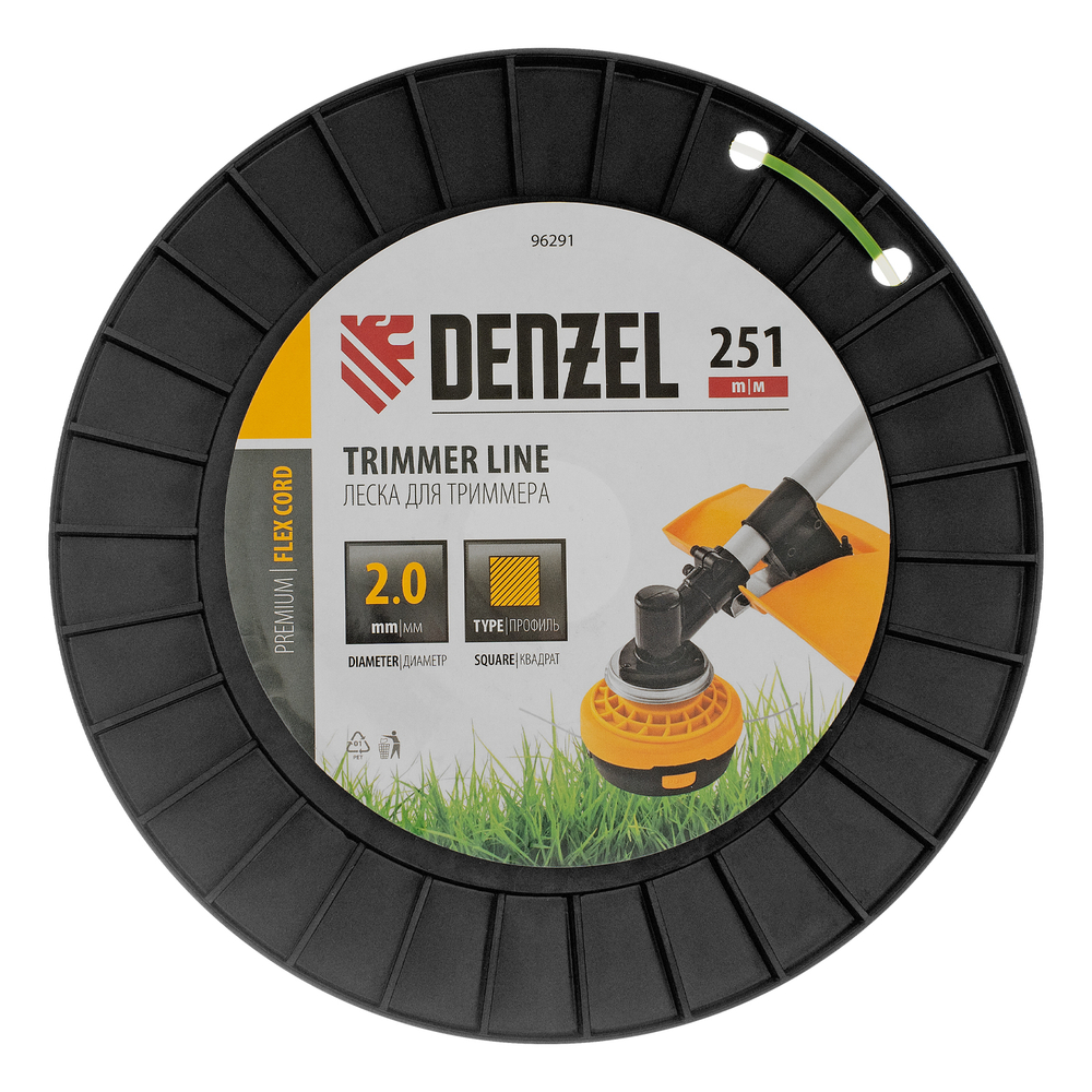 Леска для триммера квадрат, 2,0мм х 251м, на DIN катушке FLEX CORD Denzel