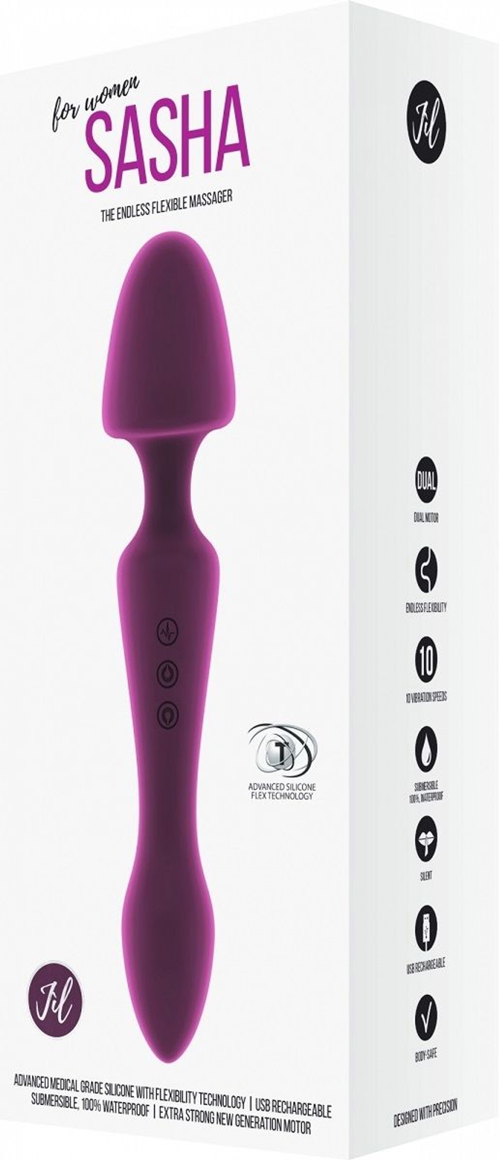 Розовый двусторонний вибратор Sasha - 22,5 см. (Цвет: розовый)