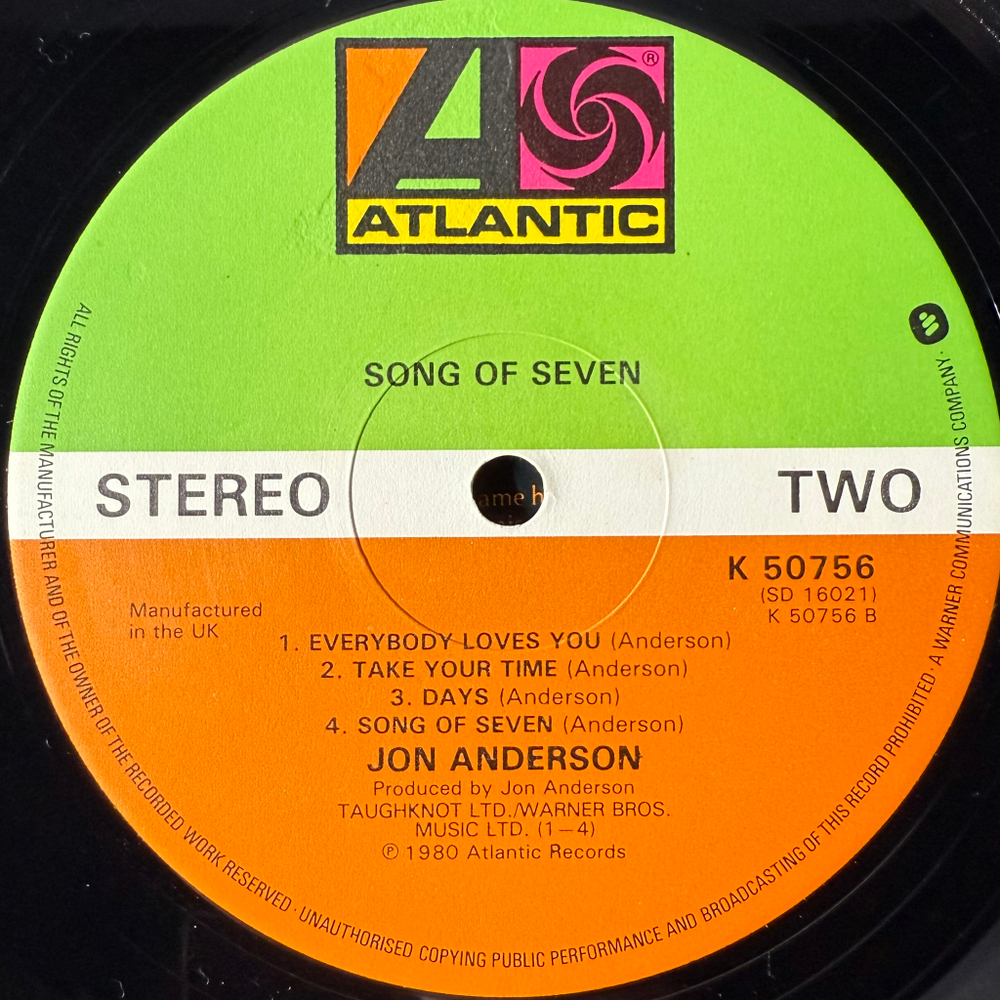 Jon Anderson ‎– Song Of Seven (Англия 1980г.)