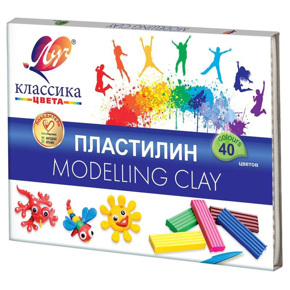 ЛУЧ Пластилин 40цв 800г "Классика" стек карт упак ЛУЧ30С 1922-08