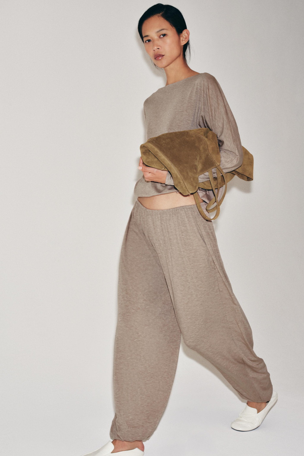 ZARA ФУТБОЛКА С ЭЛАСТИЧНЫМ НИЗОМ, РОЗОВЫЙ МЕЛАНЖ