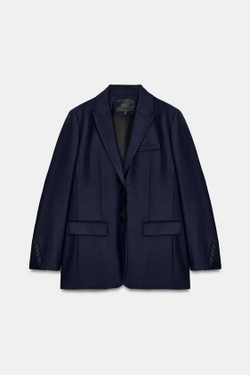 ZARA ПРЯМОЙ БЛЕЙЗЕР ИЗ СМЕСОВОЙ ШЕРСТИ — ZW COLLECTION, МОРСКОЙ СИНИЙ