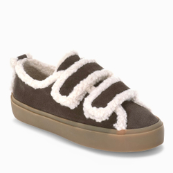 Замшевые кеды INUIKII Shearling Low Velcro Dark Brown на меху