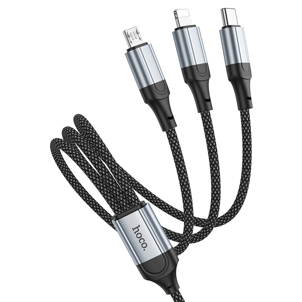 Usb Кабель-зарядка Hoco X102 3в1 Micro/Lightning/Type-C 1м черный