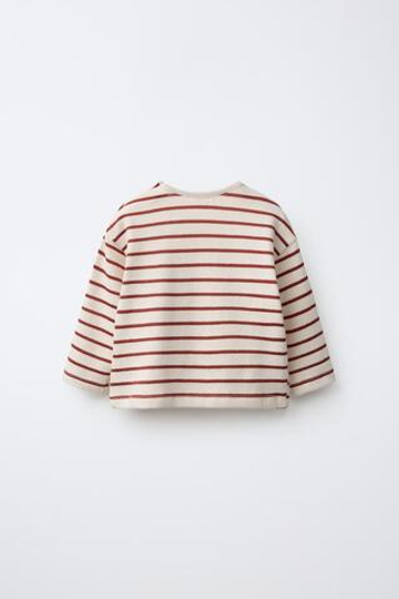 ZARA ЛОНГСЛИВ В ПОЛОСКУ С ВЫШИВКОЙ «МЕДВЕДЬ», ЭКРЮ