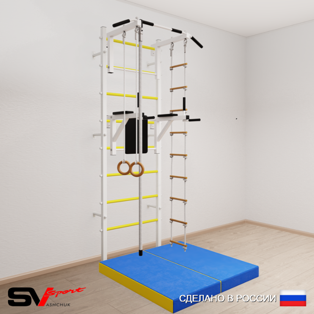 Шведская стенка Sv Sport 5044 (Турник стандарт/Брусья/Канат/Кольца/Лестница/Мат 1м)