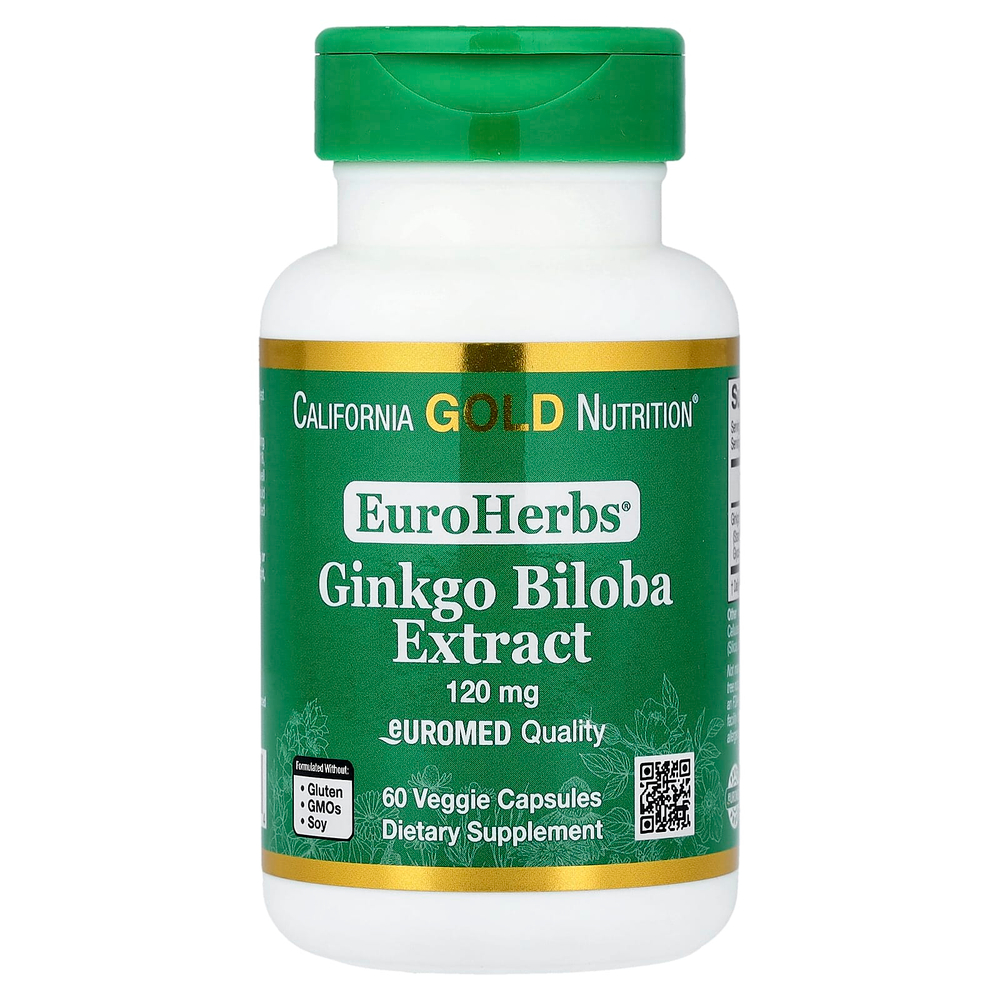 California Gold Nutrition, EuroHerbs™, экстракт гинкго билоба, качество Euromed, 120 мг, 60 растительных капсул