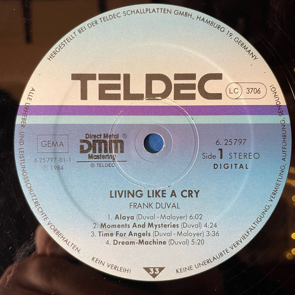 Винтажная виниловая пластинка LP Frank Duval Living Like A Cry (Германия 1984)